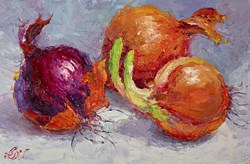 Onions I by Lana Okiro - Original Painting on Board sized 9x6 inches. Available from Whitewall Galleries
